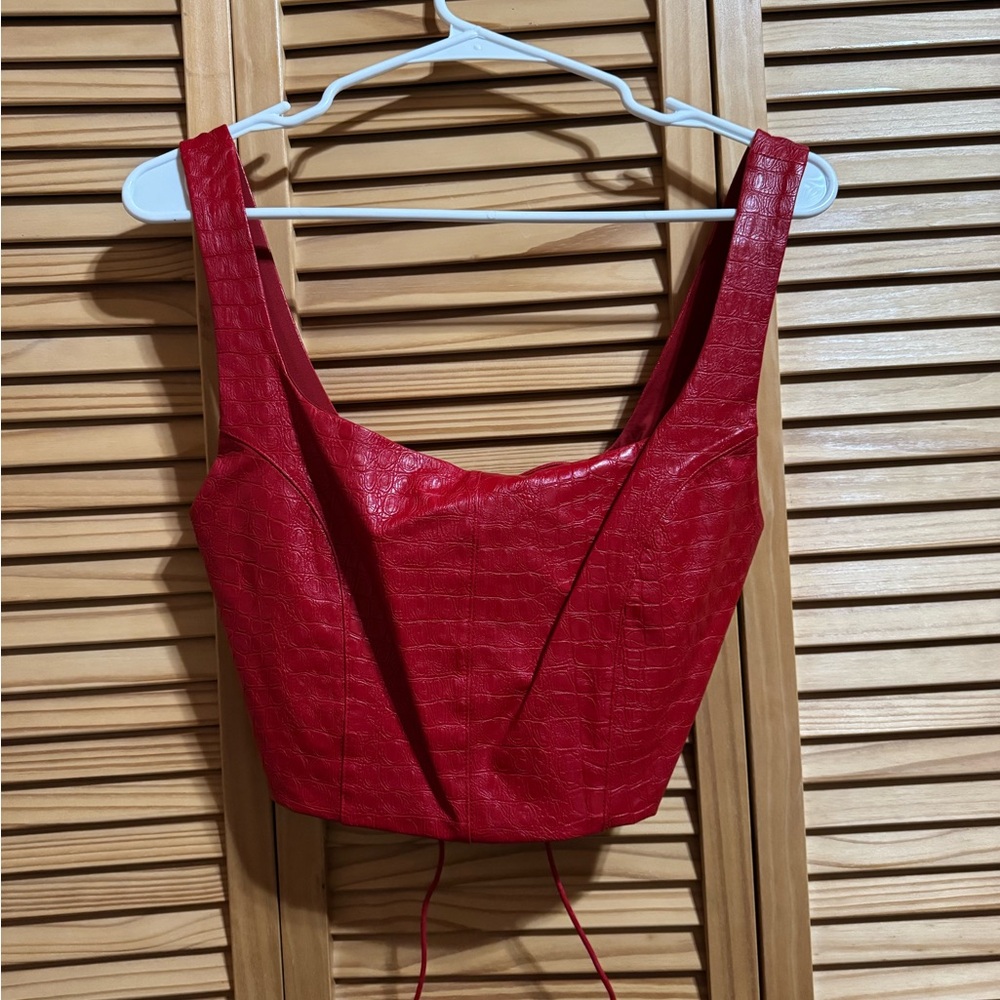 Red Croc-Embossed Sleeveless Top